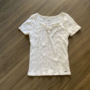 White ribbed lace up tee